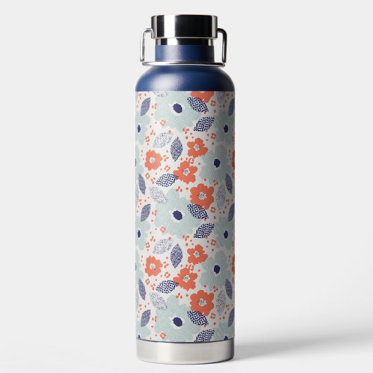 Orange & Blue Modern Blume Pattern Trinkflasche (Rückseite)