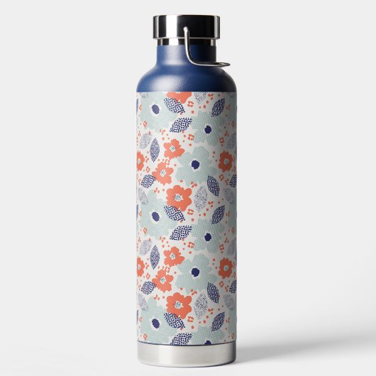 Orange & Blue Modern Blume Pattern Trinkflasche (links)