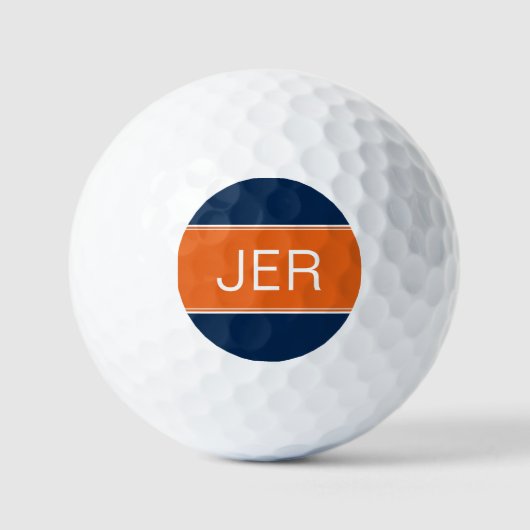 Orange & Blue Monogram Initial Personalisiert Golf Golfball (Vorderseite)