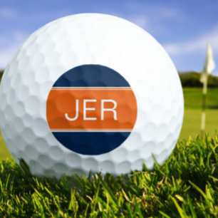 Orange & Blue Monogram Initial Personalisiert Golf Golfball