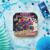 Orange Blue Monster Big Truck Birthday Square Pappteller (Party)