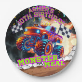 Orange & Blue Monster Truck Kids Off-Road Geburtst Pappteller (Vorderseite)