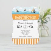 Orange Blue Nautical Baby Dusche Einladung (Stehend Vorderseite)
