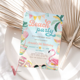 Orange Blue Niedlich Beach Geburtstagsparty Einlad Einladung