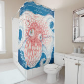 Orange Blue Octopus Kraken Vintage Karte Duschvorhang (Beispiel)