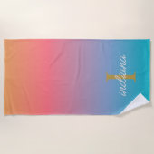 Orange Blue Ombre Modern Monogram Name Strandtuch (Vorderseite)