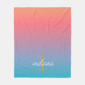 Orange Blue Ombre Modern Monogram Script Fleecedecke (Vorderseite)