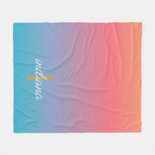 Orange Blue Ombre Modern Monogram Script Fleecedecke (Vorderseite (Horizontal))