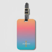 Orange Blue Ombre Modern Monogram Script Gepäckanhänger (Vorderseite Vertikal)