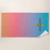 Orange Blue Ombre Modern Monogram Script Strandtuch (Vorderseite)