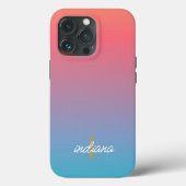 Orange Blue Ombre Modern Script Monogram Name Case-Mate iPhone Hülle (Rückseite)