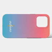 Orange Blue Ombre Modern Script Monogram Name Case-Mate iPhone Hülle (Rückseite (Horizontal))