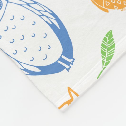 Orange Blue Owls Feathers Pattern Monogram Blanket Fleecedecke (Ecke)