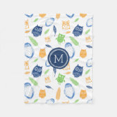 Orange Blue Owls Feathers Pattern Monogram Blanket Fleecedecke (Vorderseite)
