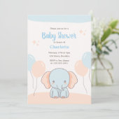 Orange Blue Pastel Simple Elephant Baby Dusche Einladung (Stehend Vorderseite)