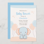 Orange Blue Pastel Simple Elephant Baby Dusche Einladung (Vorne/Hinten)