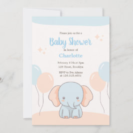 Orange Blue Pastel Simple Elephant Baby Dusche Einladung