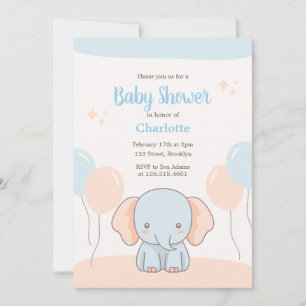Orange Blue Pastel Simple Elephant Baby Dusche Einladung