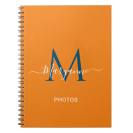 Orange & Blue Personalisiert Monogram Blue Fotos Notizblock