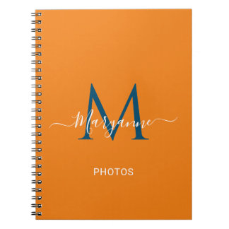 Orange & Blue Personalisiert Monogram Blue Fotos Notizblock
