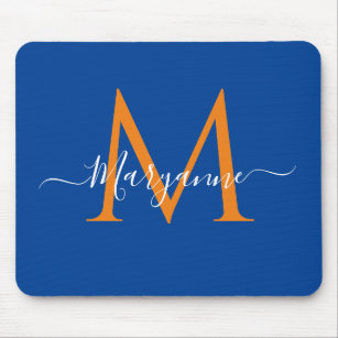 Orange & Blue Personalisiert Monogram Blue Mousepad