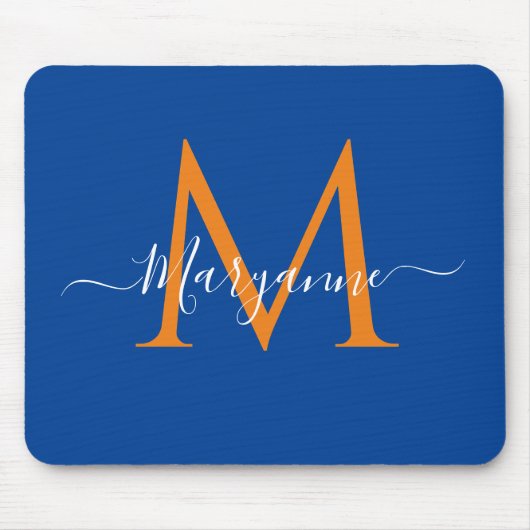 Orange & Blue Personalisiert Monogram Blue Mousepad (Vorne)