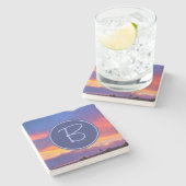 Orange Blue Pink Clouds Sunset Monogram Initial Steinuntersetzer (Seitenansicht)