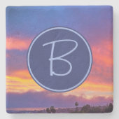 Orange Blue Pink Clouds Sunset Monogram Initial Steinuntersetzer (Vorderseite)