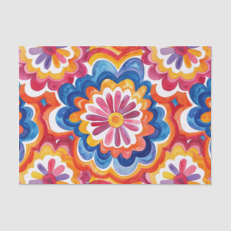 Orange Blue Pink Watercolor Retro Groovy Flowers Seidenpapier