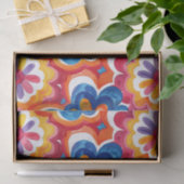 Orange Blue Pink Watercolor Retro Groovy Flowers Seidenpapier (Geschenk)