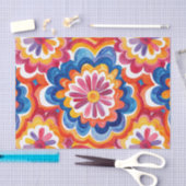 Orange Blue Pink Watercolor Retro Groovy Flowers Seidenpapier (Handwerk)