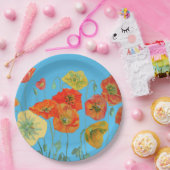 Orange Blue Poppy Blume Musterpapier Party Plate Pappteller (Party)