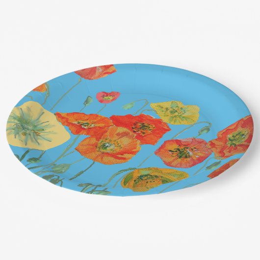 Orange Blue Poppy Blume Musterpapier Party Plate Pappteller (Schrägansicht)