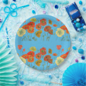 Orange Blue Poppy Blume Musterpapier Party Plate Pappteller (Party)