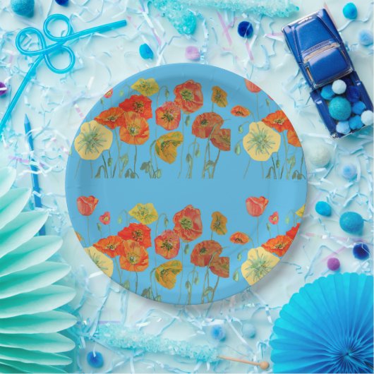 Orange Blue Poppy Blume Musterpapier Party Plate Pappteller (Party)