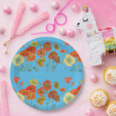 Orange Blue Poppy Blume Musterpapier Party Plate Pappteller (Party)