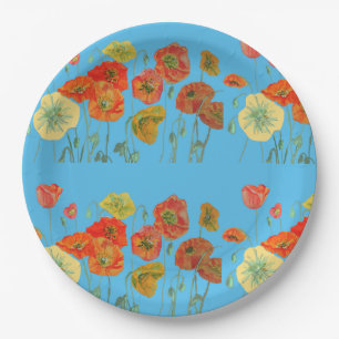 Orange Blue Poppy Blume Musterpapier Party Plate Pappteller
