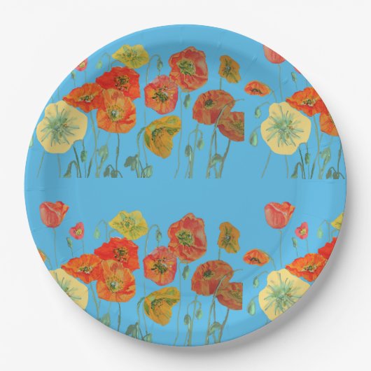 Orange Blue Poppy Blume Musterpapier Party Plate Pappteller (Vorderseite)
