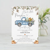 Orange Blue Pumpkin Truck mit Heart Baby Dusche Einladung (Stehend Vorderseite)
