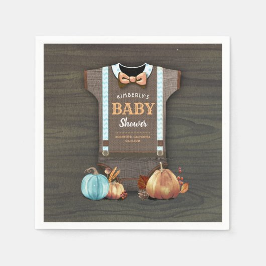Orange Blue Pumpkins und Bodysuit Fall Baby Dusche Serviette (Vorderseite)