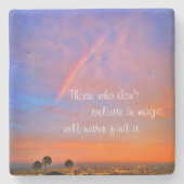 Orange Blue Rainbow Sunset Foto Glaubt an Magie Steinuntersetzer (Vorderseite)