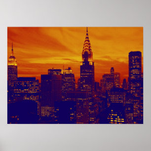 Orange Blue Retro Pop Art New York Poster
