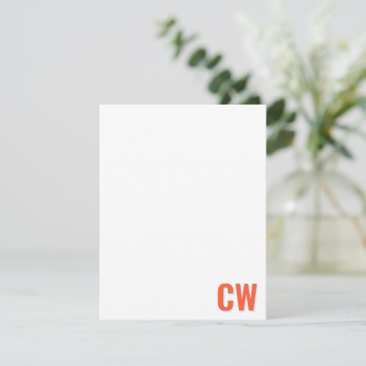 Orange Blue Retro Typography Monogram Initial  Mitteilungskarte (Stehend Vorderseite)