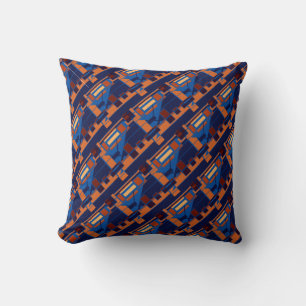 Orange Blue Rust Navy Diagonal Rows Art Design Kissen