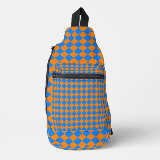 Orange Blue Schachbrett Diamond Pattern Crossbody Bag (Vorderseite)