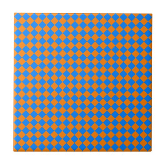 Orange Blue Schachbrett Diamond Pattern Fliese (Vorderseite)