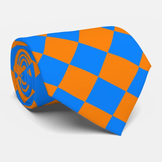 Orange Blue Schachbrett Diamond Pattern Krawatte (Gerollt)