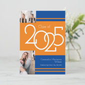 Orange Blue School Colors Abschluss Ankündigung (Stehend Vorderseite)