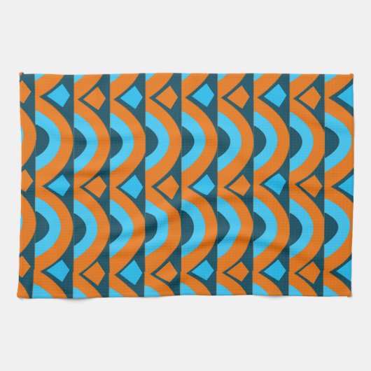 Orange Blue Semi Circle Diamond Geometric Pattern Geschirrtuch (Horizontal)