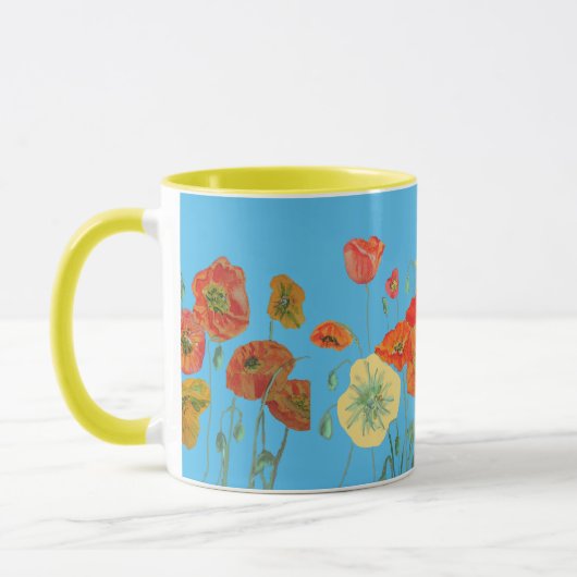 Orange Blue Shabby Poppy Poppies Wasserfarbene Tas Tasse (Links)